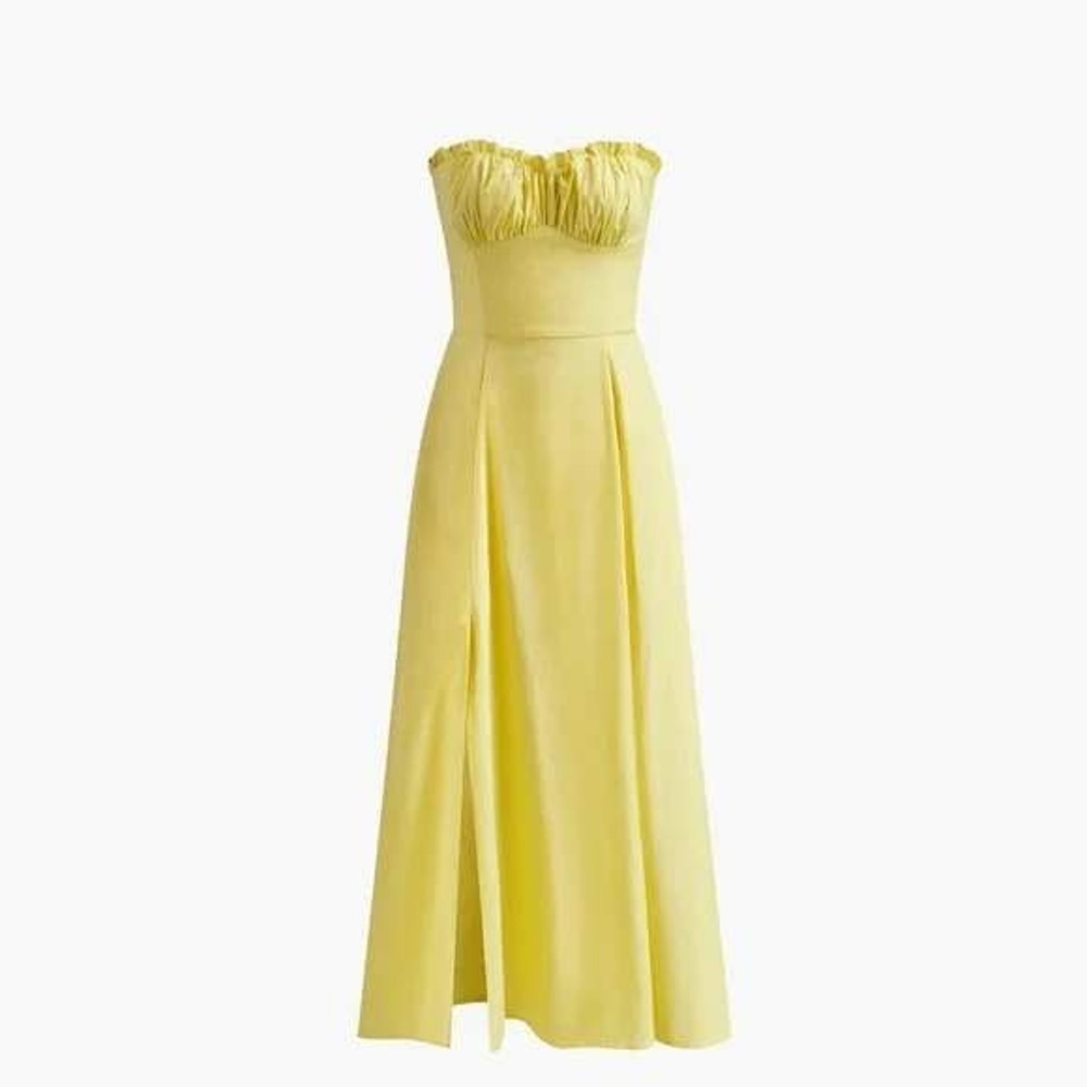 Commense‎ Lettuce Trim Slit Midi Dress Size Large Yellow Coquette Feminine